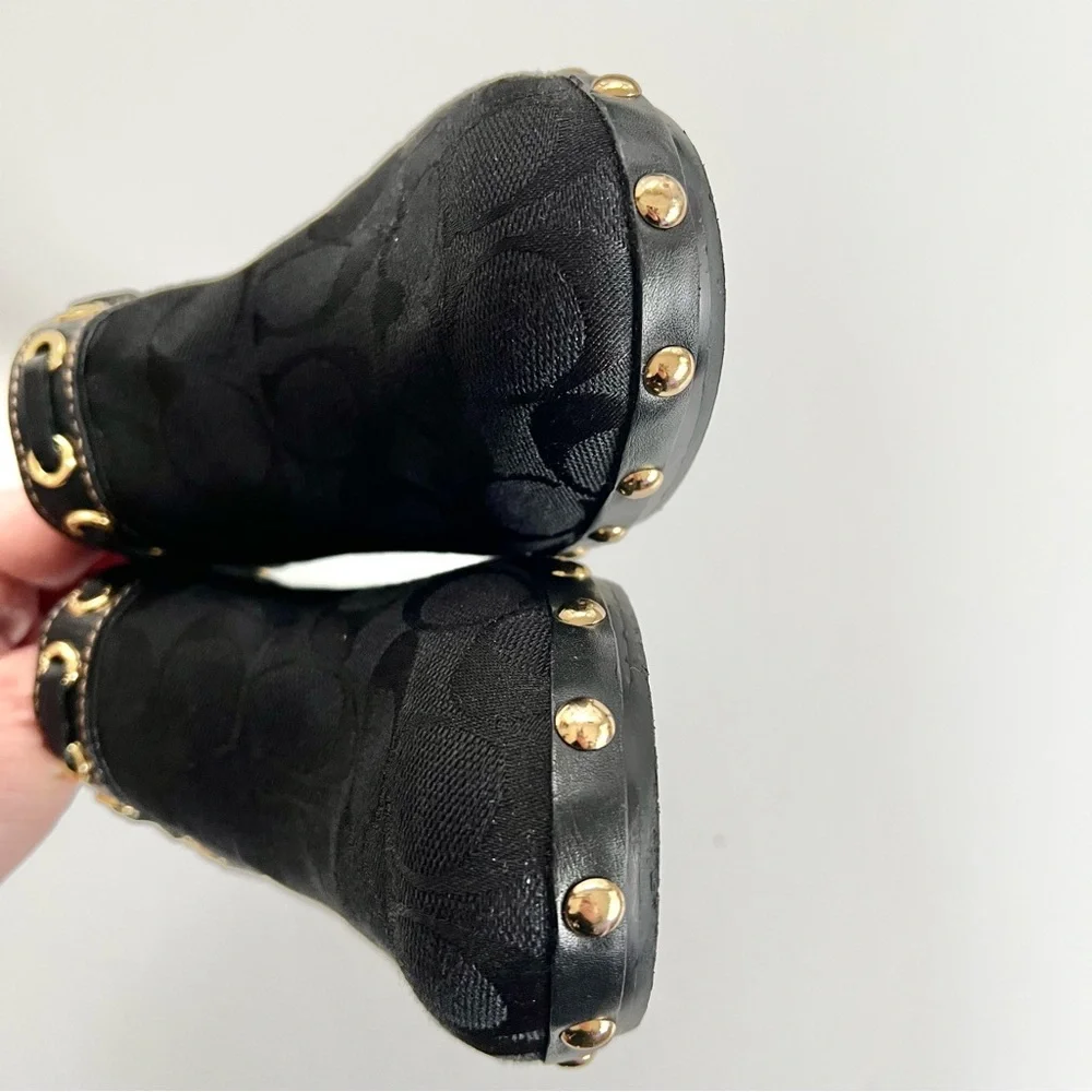 Coach Monogram C Black Heeled Mules with studded accents Size 10